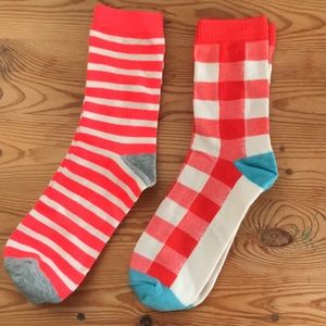 Boden socks, bright coral, stripes, gingham